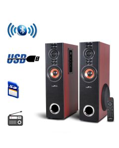 beFree Sound 2.1 Channel Powered Bluetooth Dual Wood Tower Speakers with Optical Input