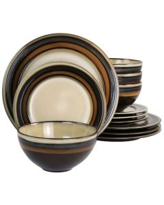 Gibson Elite Everston 12 Piece Stoneware Dinnerware Set in Brown