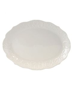 Gibson Home Royal Abbey Oval Embossed Durastone Platter in White