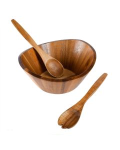 Gibson Home Sherwood 3 Piece Acacia Wood Salad Bowl and Serving Utensil Set in Brown
