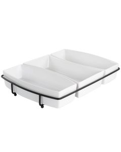 Gibson Elite Gracious Dining 4 Piece Stoneware Tidbit Dish with Metal Rack Serving Set in White