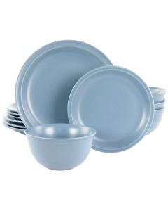Gibson Home Siam 12 Piece Round Stoneware Dinnerware Set in Blue