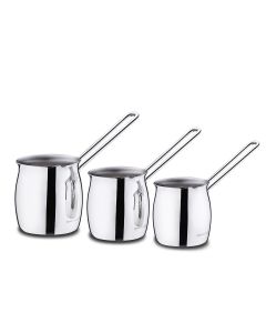 Korkmaz Tombik 3 Piece Stainless Steel Turkish Coffee Pot Set in Silver